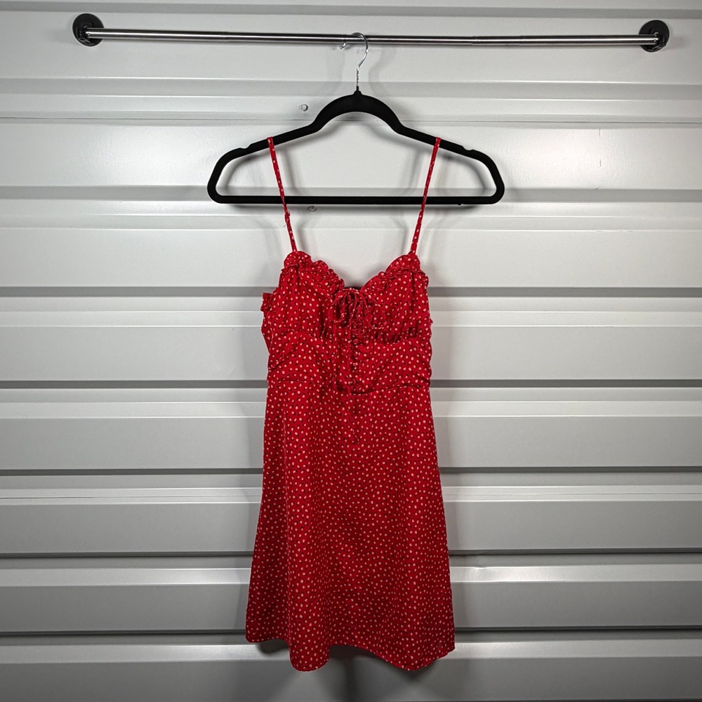 Princess Polly Red Ditsy Floral Milkmaid Mini Dress Tie Front Size US 4